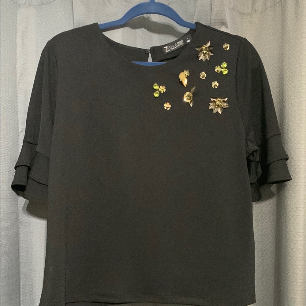 Black Pullover with Ruffled Sleeve detail